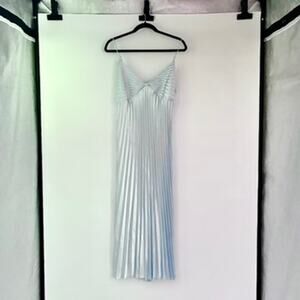 Vintage 90s Delicates Ice Blue Accordion Pleated Slip Dress - Size L